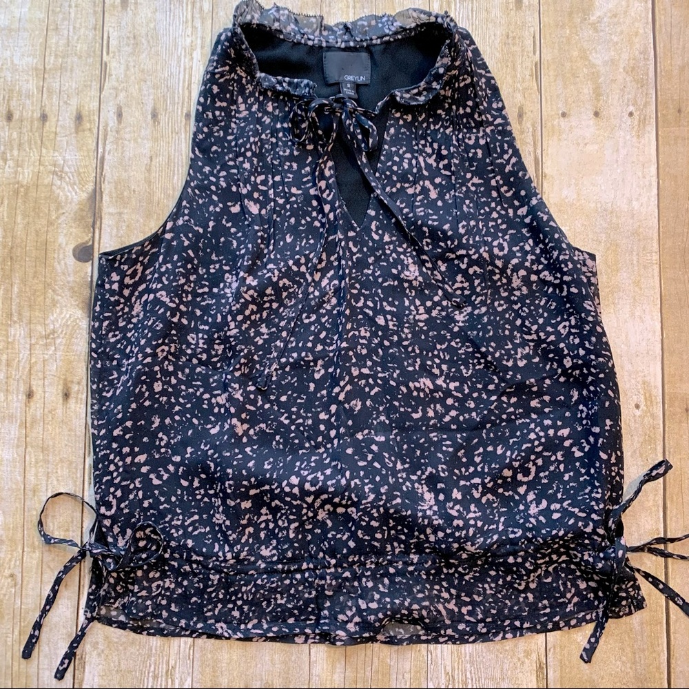 Greylin Black and Pink Spotted V Neck Tank Top